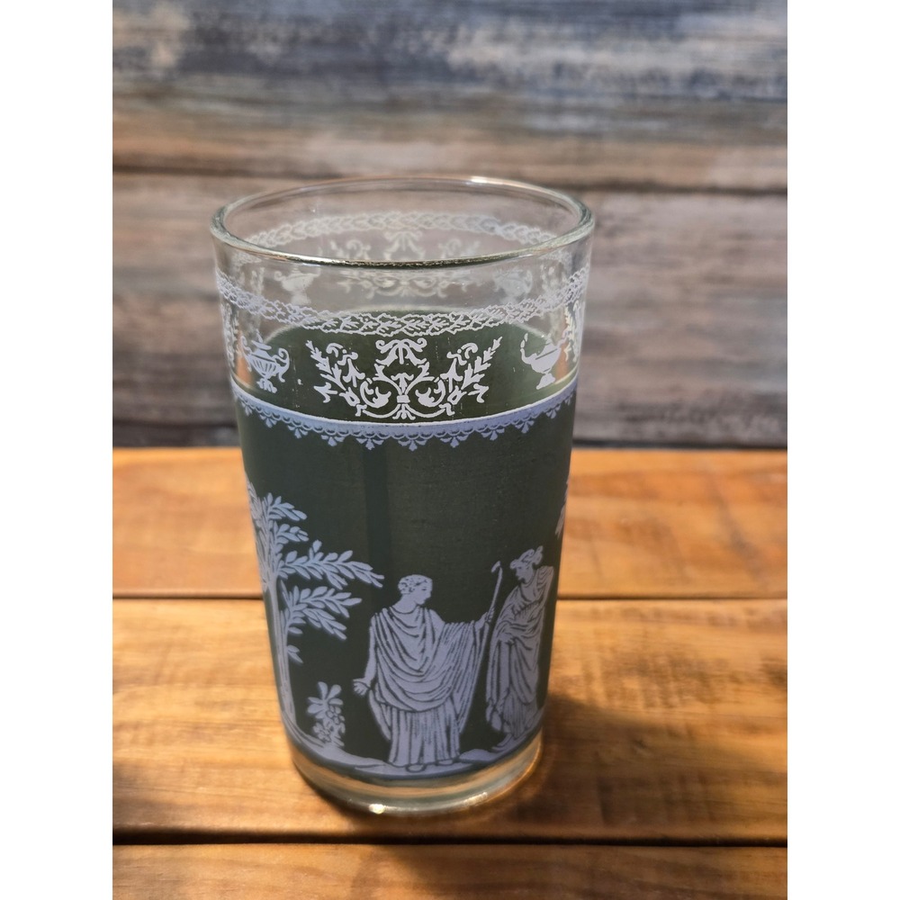 Vintage MCM Wedgewood Greek Hellenic Apollo Green Frosted Tumblers Glassware - Picture 4 of 11